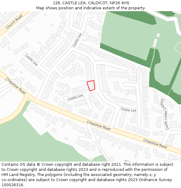 126, CASTLE LEA, CALDICOT, NP26 4HS: Location map and indicative extent of plot