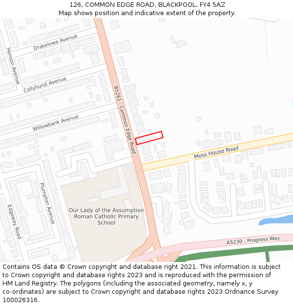 126, COMMON EDGE ROAD, BLACKPOOL, FY4 5AZ: Location map and indicative extent of plot