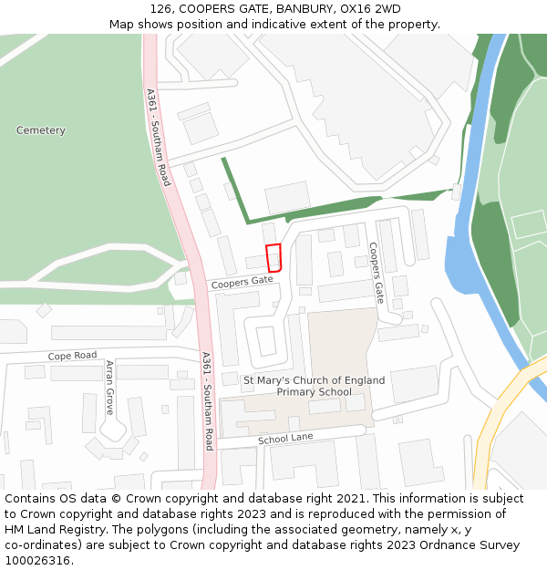 126, COOPERS GATE, BANBURY, OX16 2WD: Location map and indicative extent of plot