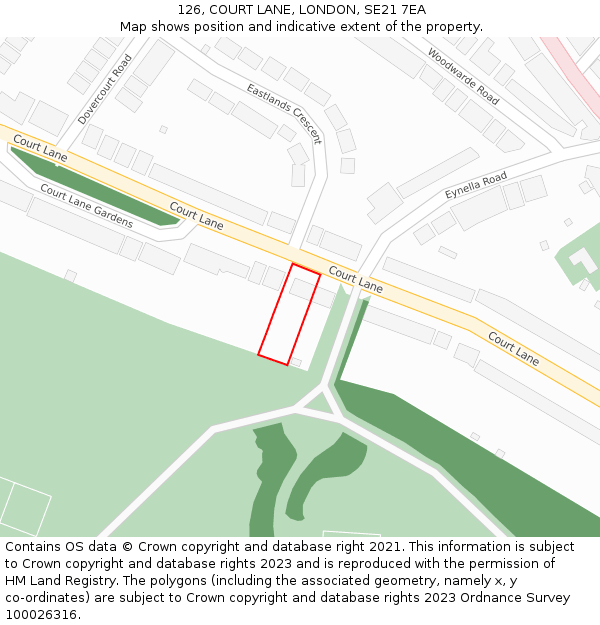 126, COURT LANE, LONDON, SE21 7EA: Location map and indicative extent of plot