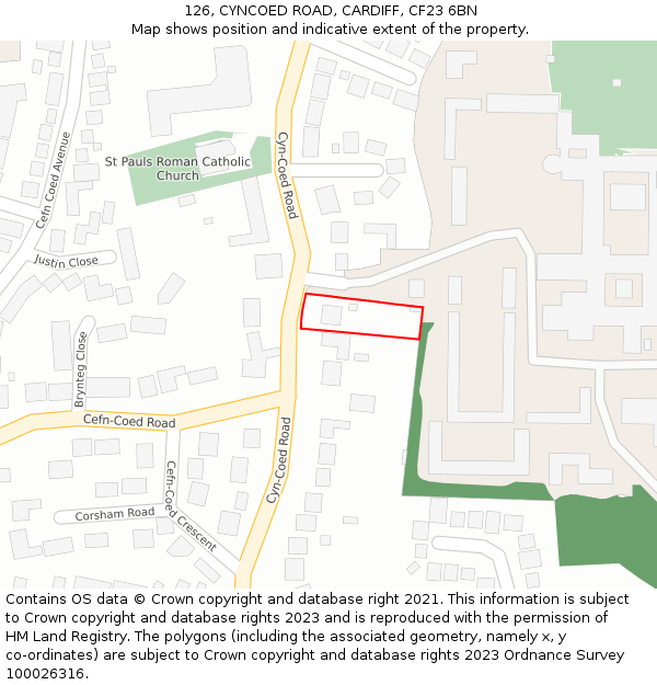 126, CYNCOED ROAD, CARDIFF, CF23 6BN: Location map and indicative extent of plot
