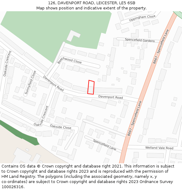 126, DAVENPORT ROAD, LEICESTER, LE5 6SB: Location map and indicative extent of plot
