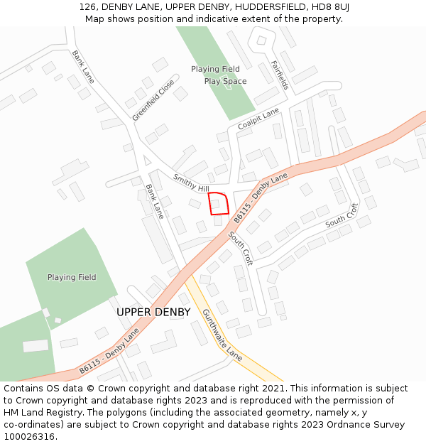 126, DENBY LANE, UPPER DENBY, HUDDERSFIELD, HD8 8UJ: Location map and indicative extent of plot