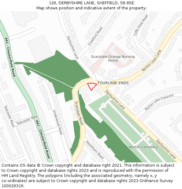 126, DERBYSHIRE LANE, SHEFFIELD, S8 8SE: Location map and indicative extent of plot