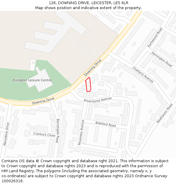 126, DOWNING DRIVE, LEICESTER, LE5 6LR: Location map and indicative extent of plot