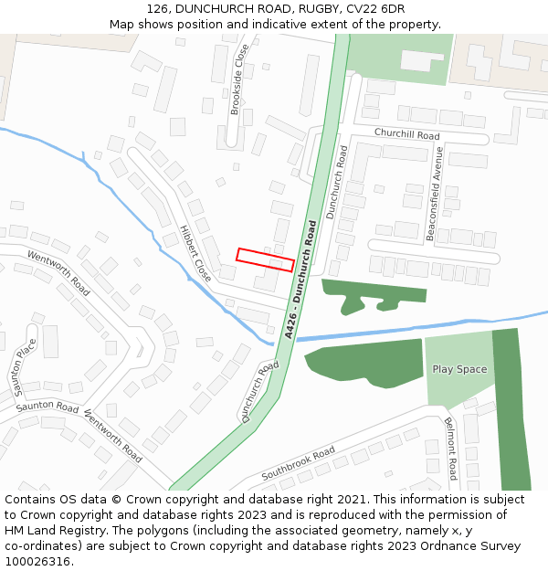 126, DUNCHURCH ROAD, RUGBY, CV22 6DR: Location map and indicative extent of plot