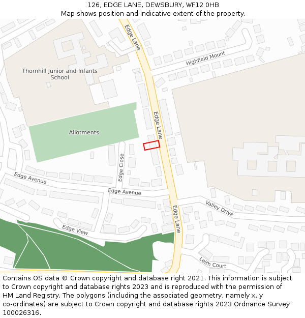 126, EDGE LANE, DEWSBURY, WF12 0HB: Location map and indicative extent of plot
