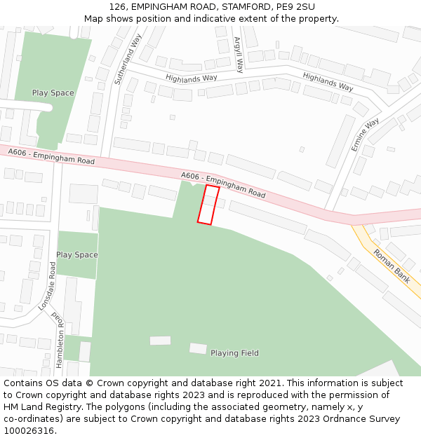 126, EMPINGHAM ROAD, STAMFORD, PE9 2SU: Location map and indicative extent of plot