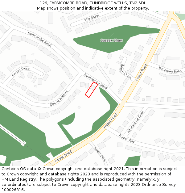 126, FARMCOMBE ROAD, TUNBRIDGE WELLS, TN2 5DL: Location map and indicative extent of plot