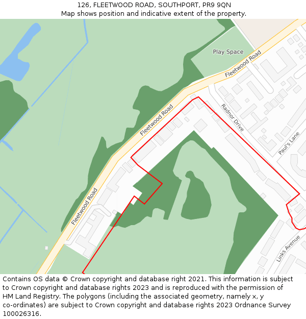 126, FLEETWOOD ROAD, SOUTHPORT, PR9 9QN: Location map and indicative extent of plot