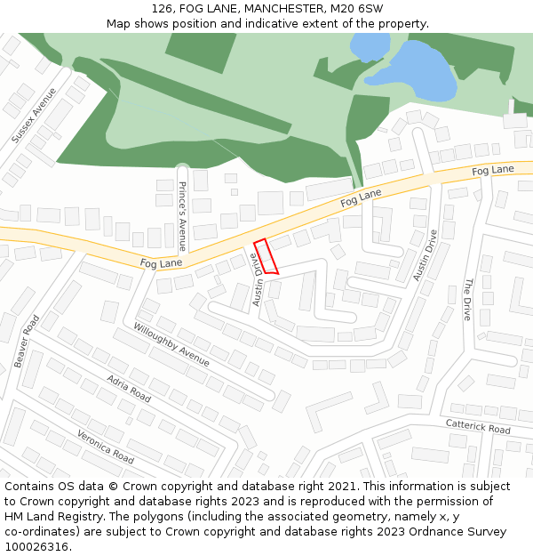 126, FOG LANE, MANCHESTER, M20 6SW: Location map and indicative extent of plot