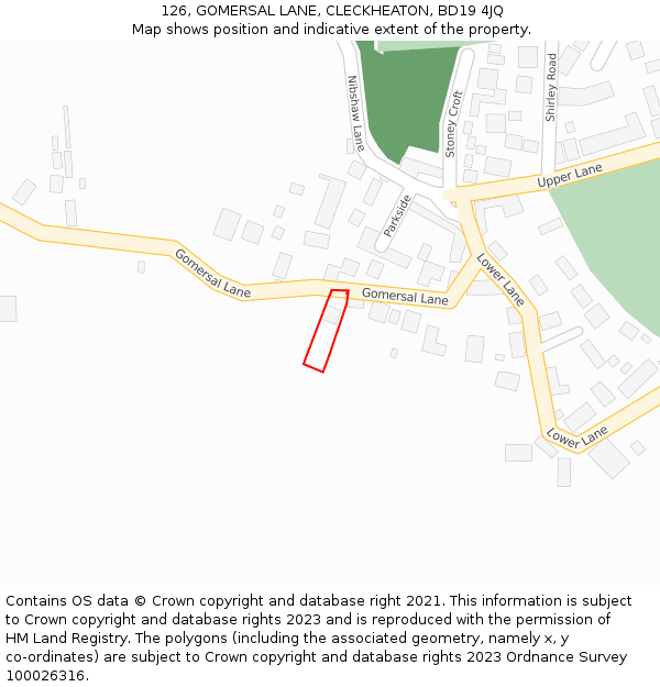 126, GOMERSAL LANE, CLECKHEATON, BD19 4JQ: Location map and indicative extent of plot