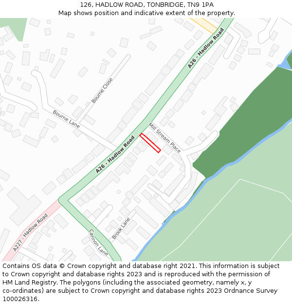 126, HADLOW ROAD, TONBRIDGE, TN9 1PA: Location map and indicative extent of plot