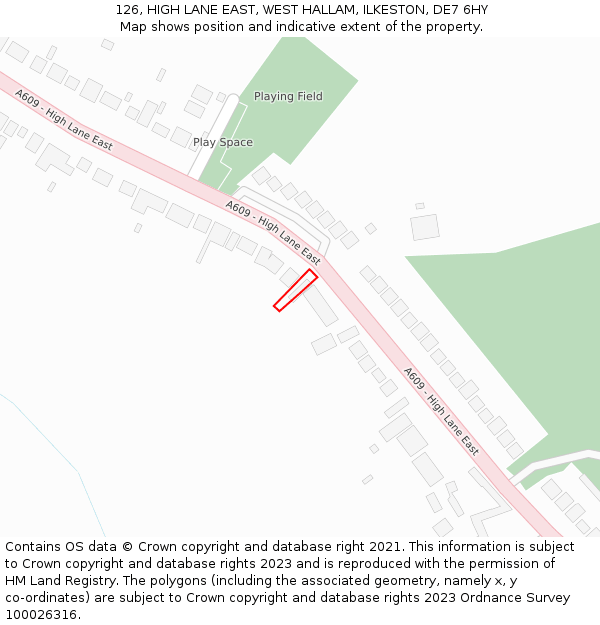 126, HIGH LANE EAST, WEST HALLAM, ILKESTON, DE7 6HY: Location map and indicative extent of plot