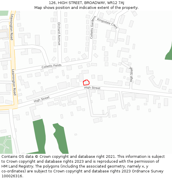 126, HIGH STREET, BROADWAY, WR12 7AJ: Location map and indicative extent of plot