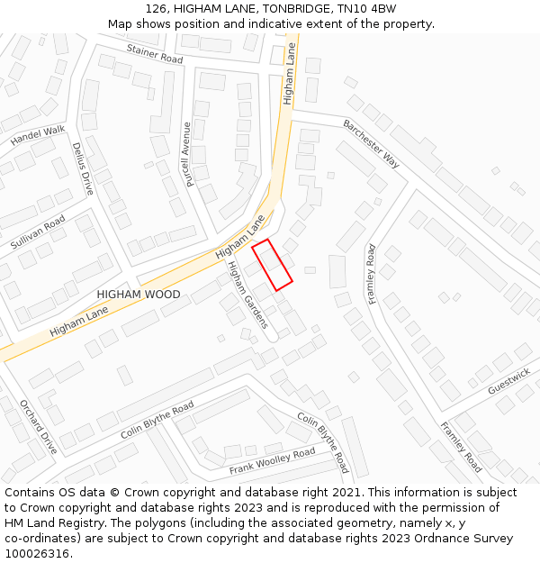 126, HIGHAM LANE, TONBRIDGE, TN10 4BW: Location map and indicative extent of plot