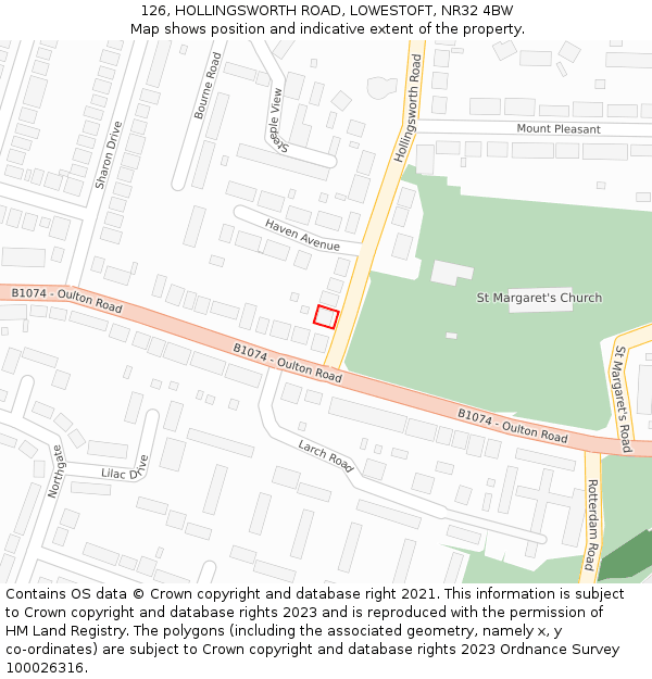 126, HOLLINGSWORTH ROAD, LOWESTOFT, NR32 4BW: Location map and indicative extent of plot