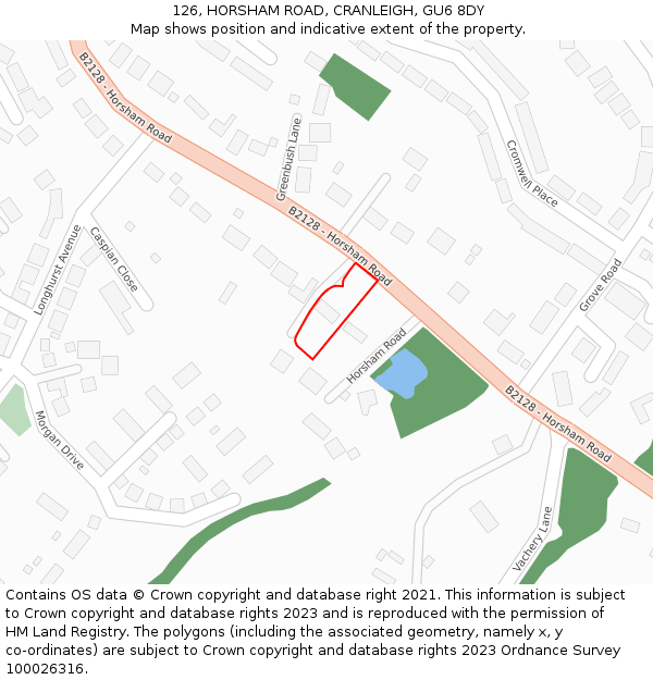 126, HORSHAM ROAD, CRANLEIGH, GU6 8DY: Location map and indicative extent of plot