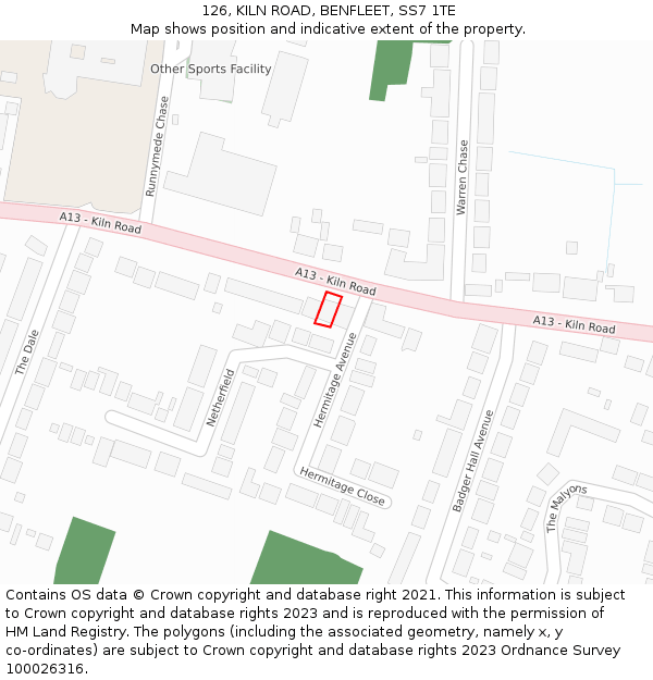 126, KILN ROAD, BENFLEET, SS7 1TE: Location map and indicative extent of plot