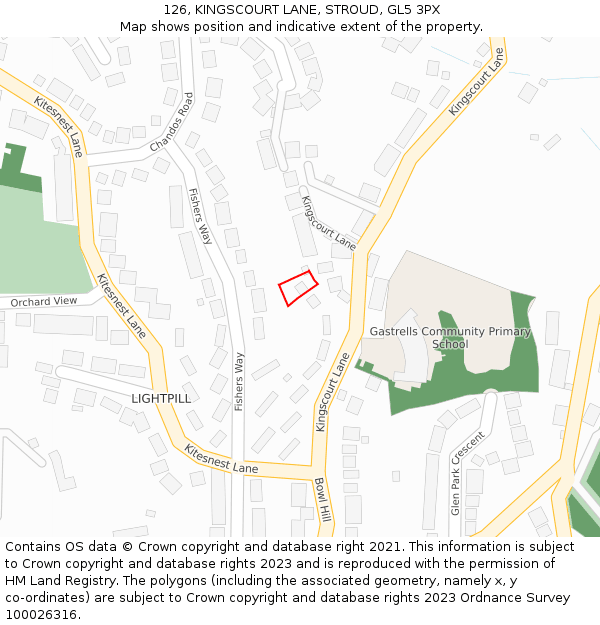126, KINGSCOURT LANE, STROUD, GL5 3PX: Location map and indicative extent of plot