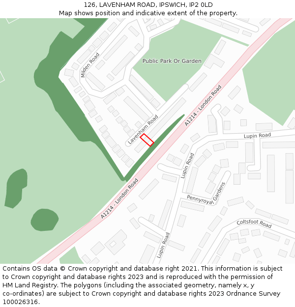 126, LAVENHAM ROAD, IPSWICH, IP2 0LD: Location map and indicative extent of plot