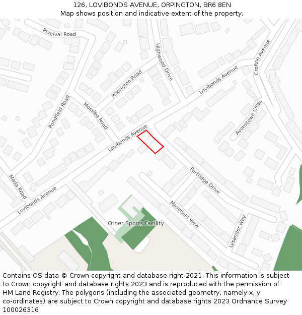 126, LOVIBONDS AVENUE, ORPINGTON, BR6 8EN: Location map and indicative extent of plot