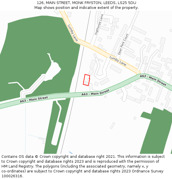 126, MAIN STREET, MONK FRYSTON, LEEDS, LS25 5DU: Location map and indicative extent of plot