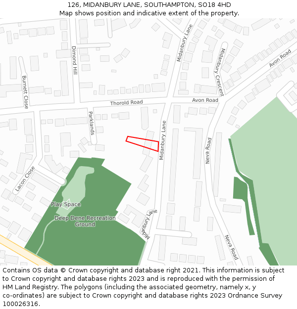 126, MIDANBURY LANE, SOUTHAMPTON, SO18 4HD: Location map and indicative extent of plot