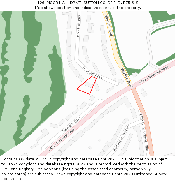 126, MOOR HALL DRIVE, SUTTON COLDFIELD, B75 6LS: Location map and indicative extent of plot