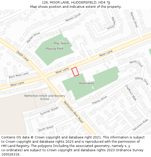 126, MOOR LANE, HUDDERSFIELD, HD4 7JJ: Location map and indicative extent of plot