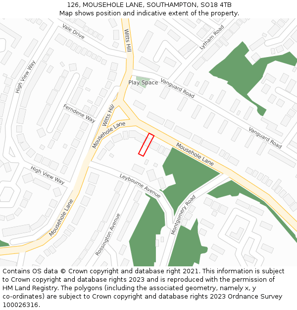 126, MOUSEHOLE LANE, SOUTHAMPTON, SO18 4TB: Location map and indicative extent of plot