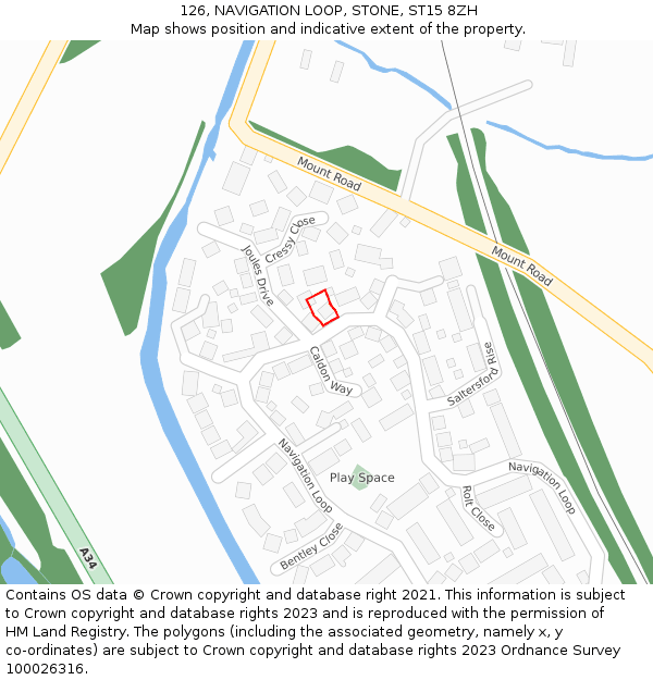 126, NAVIGATION LOOP, STONE, ST15 8ZH: Location map and indicative extent of plot