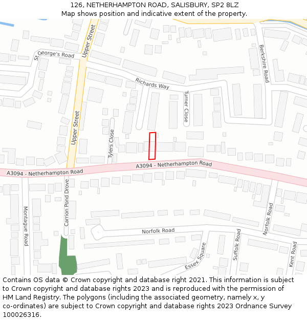 126, NETHERHAMPTON ROAD, SALISBURY, SP2 8LZ: Location map and indicative extent of plot