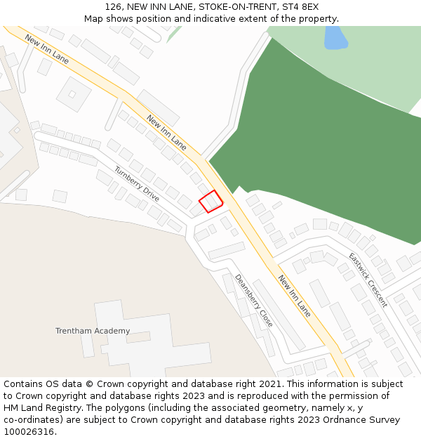 126, NEW INN LANE, STOKE-ON-TRENT, ST4 8EX: Location map and indicative extent of plot