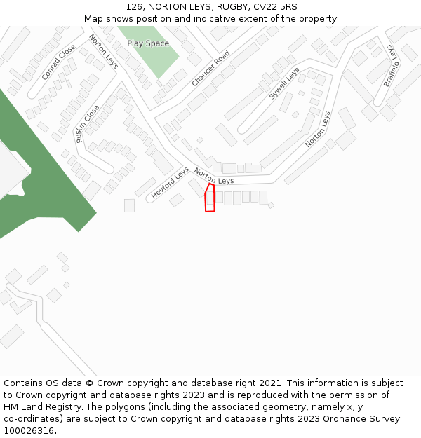 126, NORTON LEYS, RUGBY, CV22 5RS: Location map and indicative extent of plot