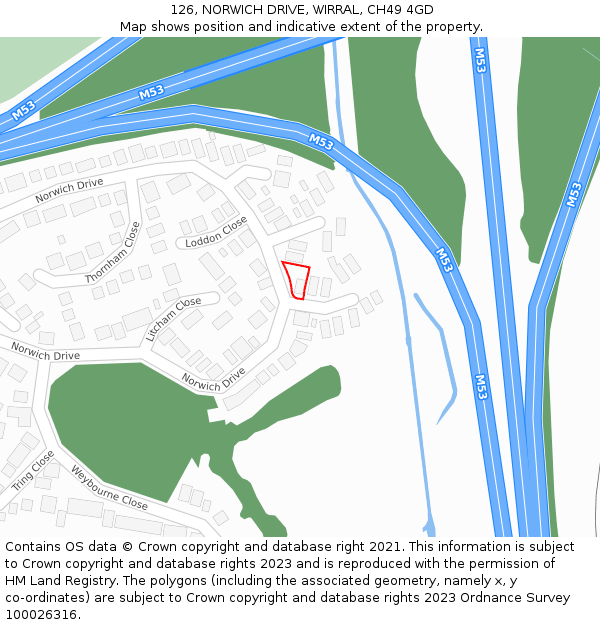 126, NORWICH DRIVE, WIRRAL, CH49 4GD: Location map and indicative extent of plot