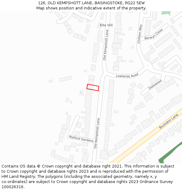 126, OLD KEMPSHOTT LANE, BASINGSTOKE, RG22 5EW: Location map and indicative extent of plot