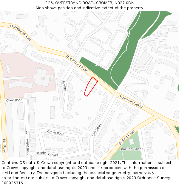 126, OVERSTRAND ROAD, CROMER, NR27 0DN: Location map and indicative extent of plot