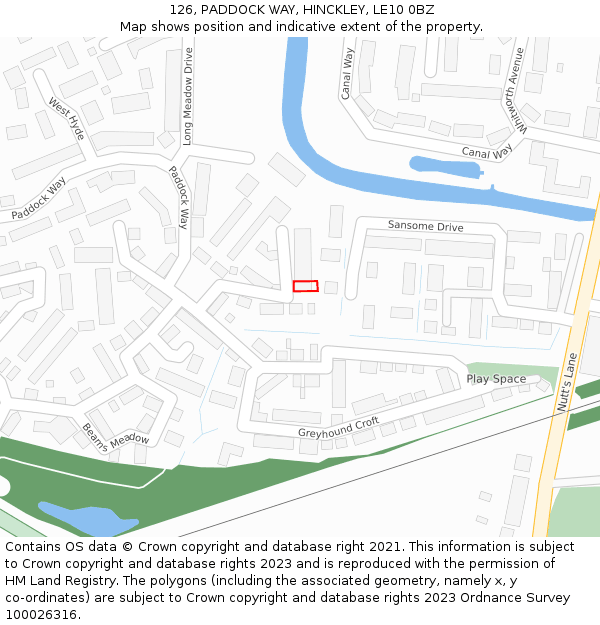 126, PADDOCK WAY, HINCKLEY, LE10 0BZ: Location map and indicative extent of plot