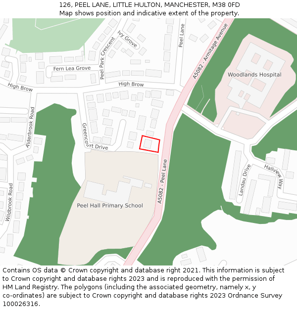 126, PEEL LANE, LITTLE HULTON, MANCHESTER, M38 0FD: Location map and indicative extent of plot