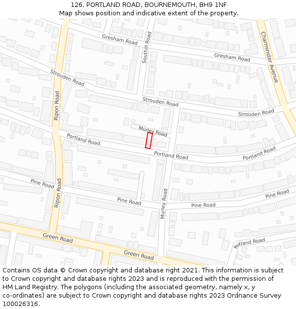 126, PORTLAND ROAD, BOURNEMOUTH, BH9 1NF: Location map and indicative extent of plot