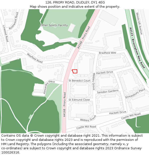 126, PRIORY ROAD, DUDLEY, DY1 4EG: Location map and indicative extent of plot