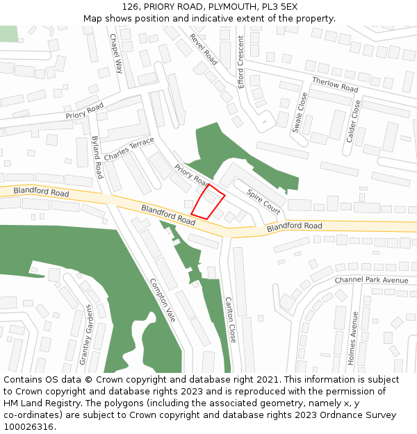 126, PRIORY ROAD, PLYMOUTH, PL3 5EX: Location map and indicative extent of plot