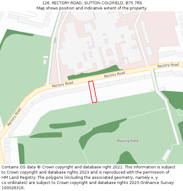 126, RECTORY ROAD, SUTTON COLDFIELD, B75 7RS: Location map and indicative extent of plot