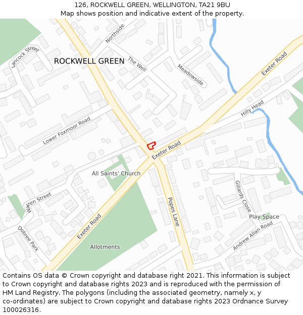 126, ROCKWELL GREEN, WELLINGTON, TA21 9BU: Location map and indicative extent of plot