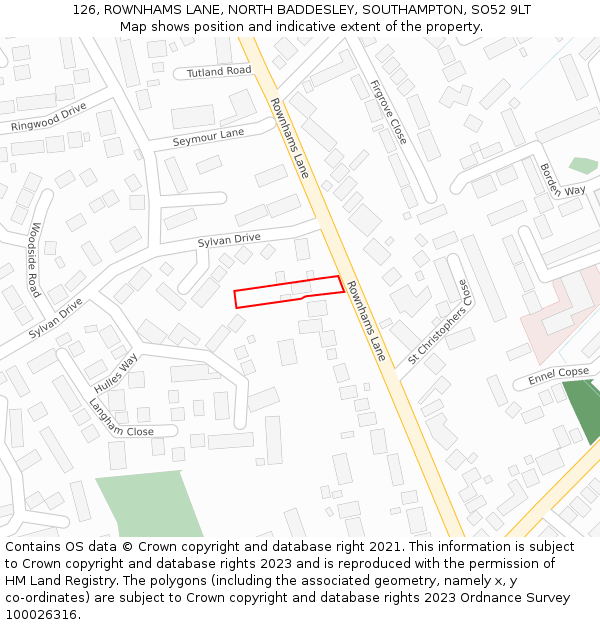 126, ROWNHAMS LANE, NORTH BADDESLEY, SOUTHAMPTON, SO52 9LT: Location map and indicative extent of plot