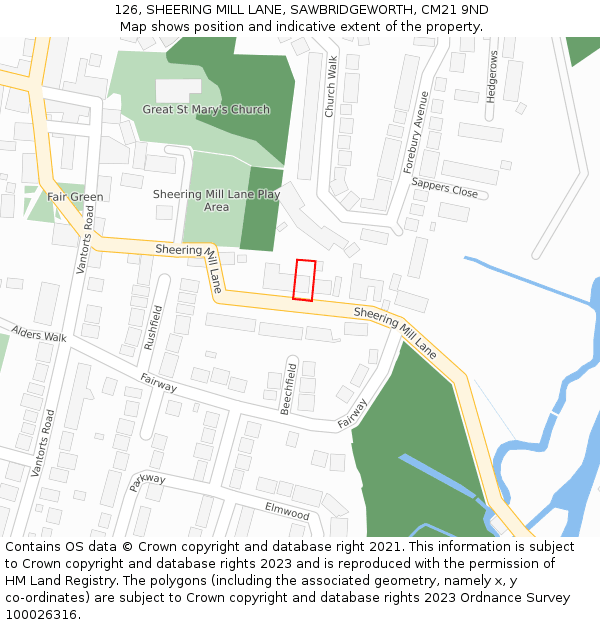 126, SHEERING MILL LANE, SAWBRIDGEWORTH, CM21 9ND: Location map and indicative extent of plot