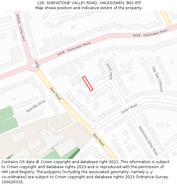 126, SHENSTONE VALLEY ROAD, HALESOWEN, B62 9TF: Location map and indicative extent of plot