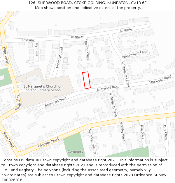 126, SHERWOOD ROAD, STOKE GOLDING, NUNEATON, CV13 6EJ: Location map and indicative extent of plot