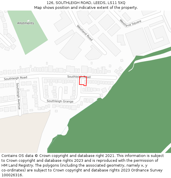 126, SOUTHLEIGH ROAD, LEEDS, LS11 5XQ: Location map and indicative extent of plot